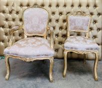 Gold Brocade Chair Set - 2 Large 4 Small - Dimensions: Large 93cm (h) x 55cm (w), Small 84cm (h) x