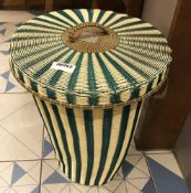 1 x Decorative Woven Basket With Lid in Green and Yellow - CL554 - Ref IM262 - Location: