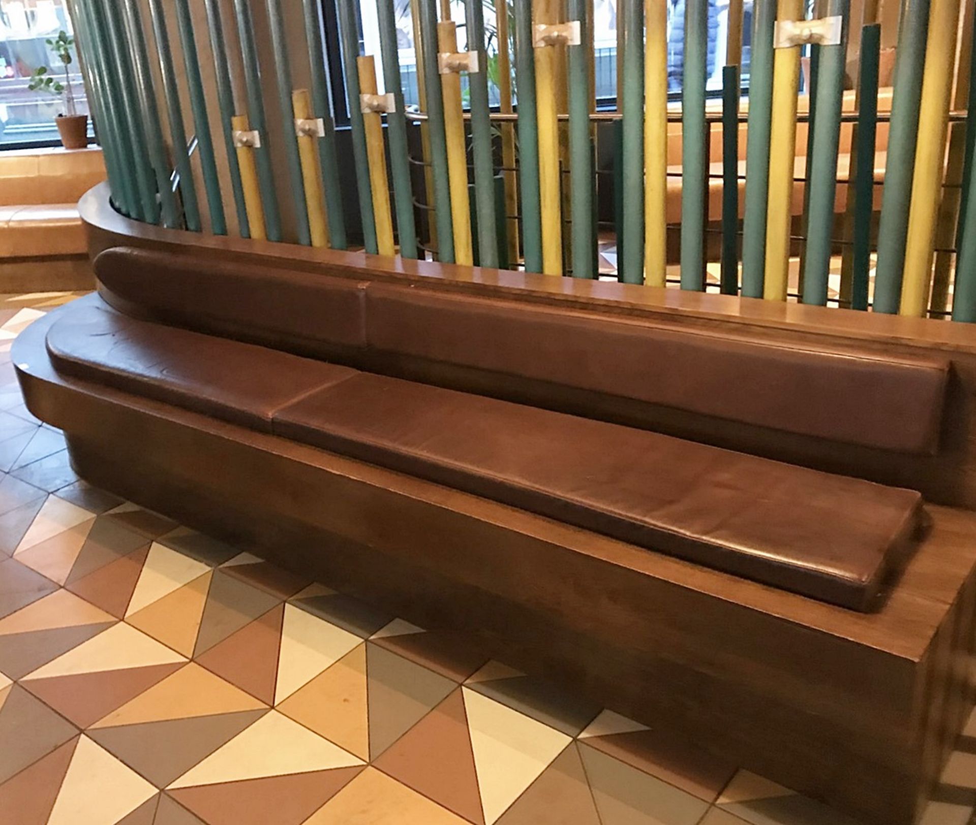 1 x Contemporary Curved Seating Bench With Walnut Finish and Seating Pads - Approx Size H47 x W340 x