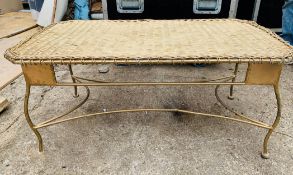 1 x Gold Wicker Table - Dimensions: 92cm (l) x 51cm (w) x 42cm (h) - Pre-owned - CL548 - Location: N