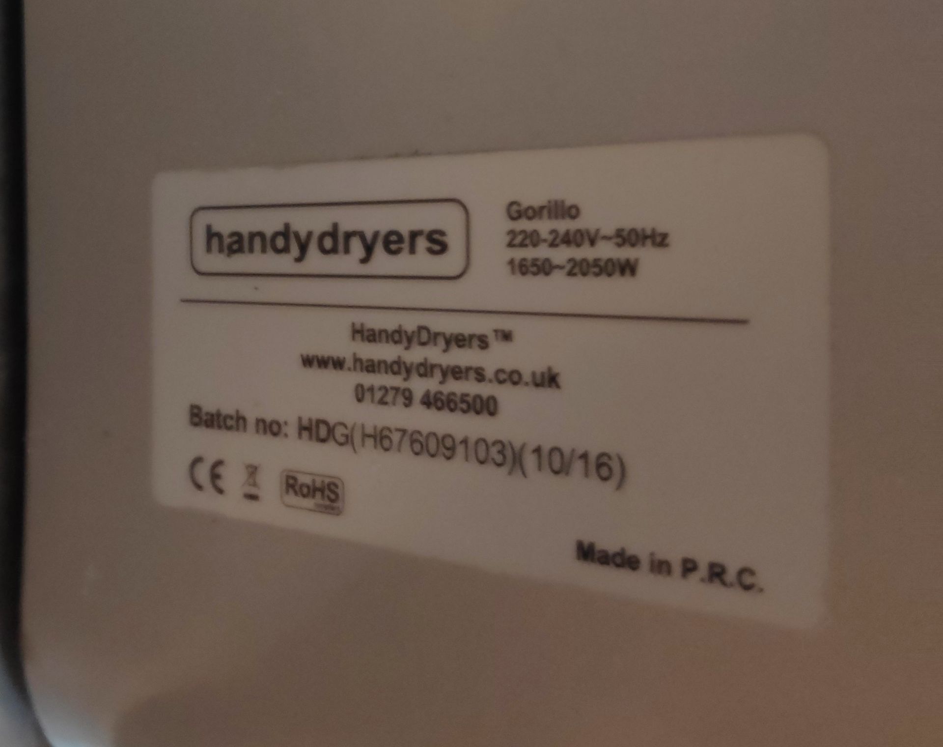 1 x Handydryers Gorillo Wall Mounted Hand Dryer - 1650-2050W - Recently removed from London premises - Image 2 of 2