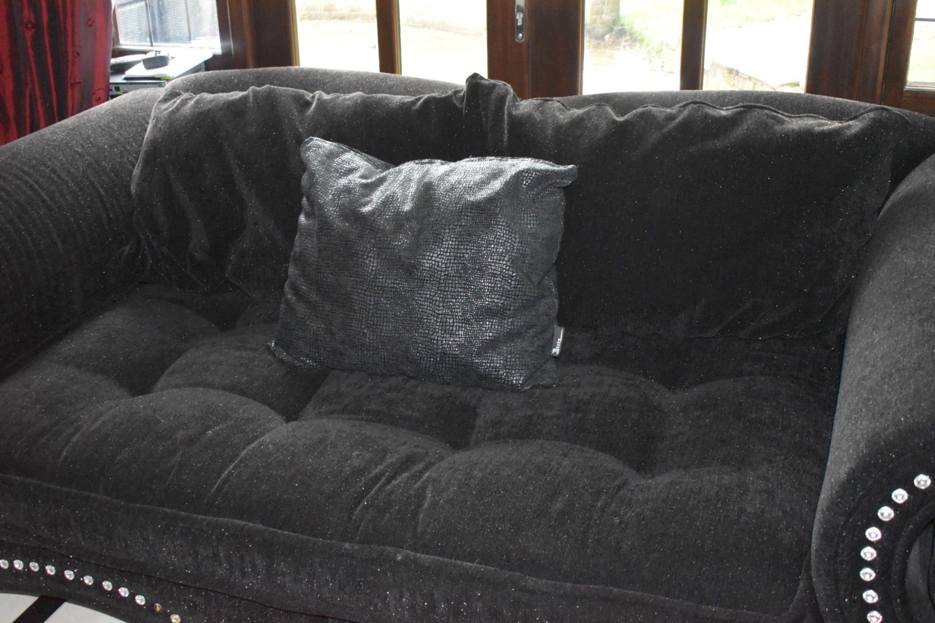 1 x Bretz Mammut Sofa Upholstered in Speckled Black Fabric - Features Large Scroll Arms, Faux - Image 4 of 12