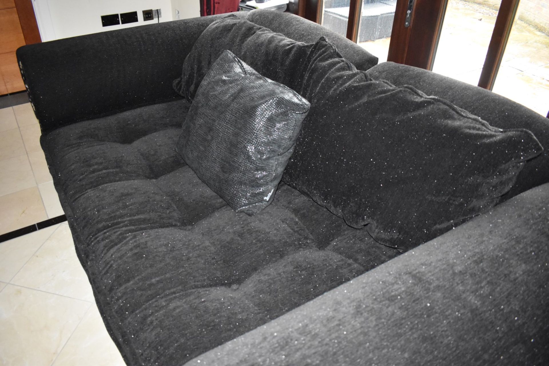 1 x Bretz Mammut Sofa Upholstered in Speckled Black Fabric - Features Large Scroll Arms, Faux - Image 6 of 12