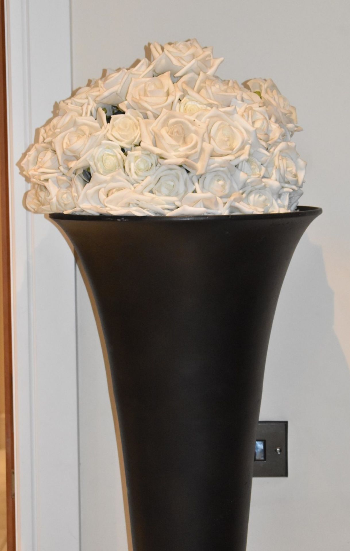 Pair of Tall Trumpet Style Vases - Approx 5.5ft Tall - Metal Vases Finished in Black With Artificial - Image 4 of 8