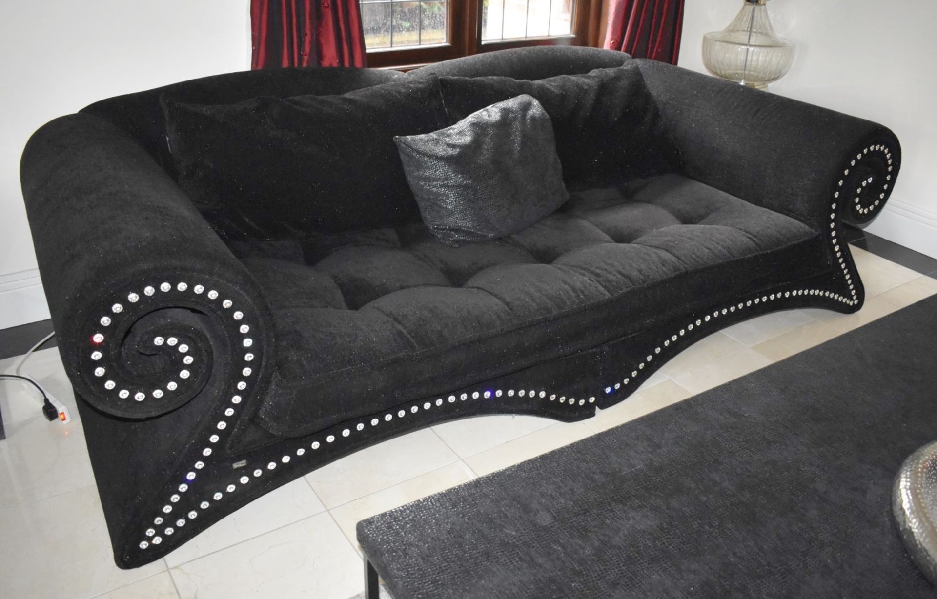 1 x Bretz Mammut Sofa Upholstered in Speckled Black Fabric - Features Large Scroll Arms, Faux - Image 9 of 13