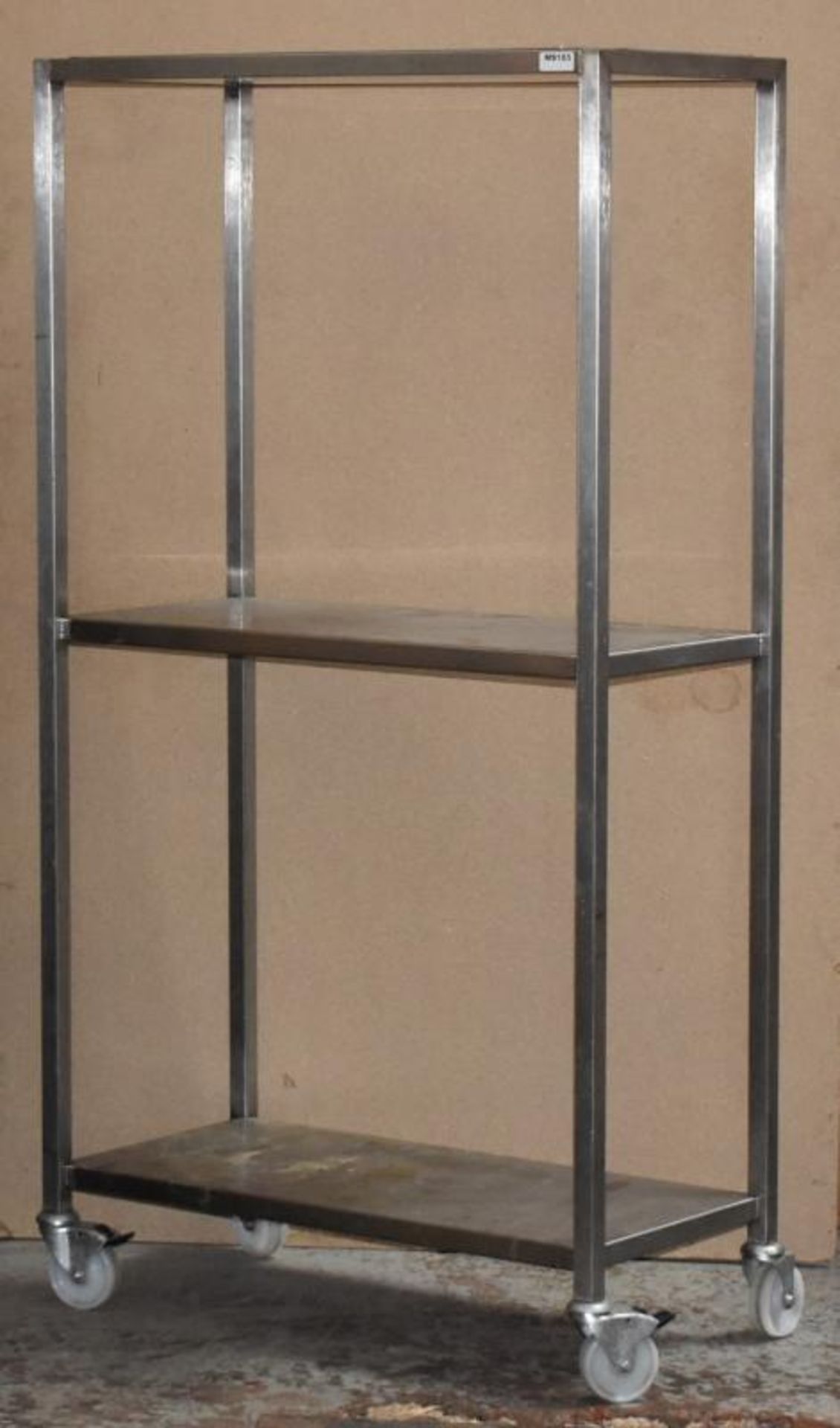 1 x Stainless Steel 2 Tier Mobile Shelf Unit For Commercial Kitchens - H170 x W90 x 45 cms - CL533 -