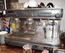 1 x La Cimballi Dosatron M32 Espresso and Cappuccino 2 Group Coffee Machine With Stainless Steel Fin