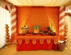 1 x Orange And Gold Backdrop Fabric - Dimensions: 8ft x 10ft - Ideal For Shop Displays