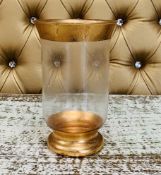 9 x Gold And Glass Hurricane Vases - Dimensions: 20cm (h) x 12cm (w) - Pre-owned - CL548 - Location: