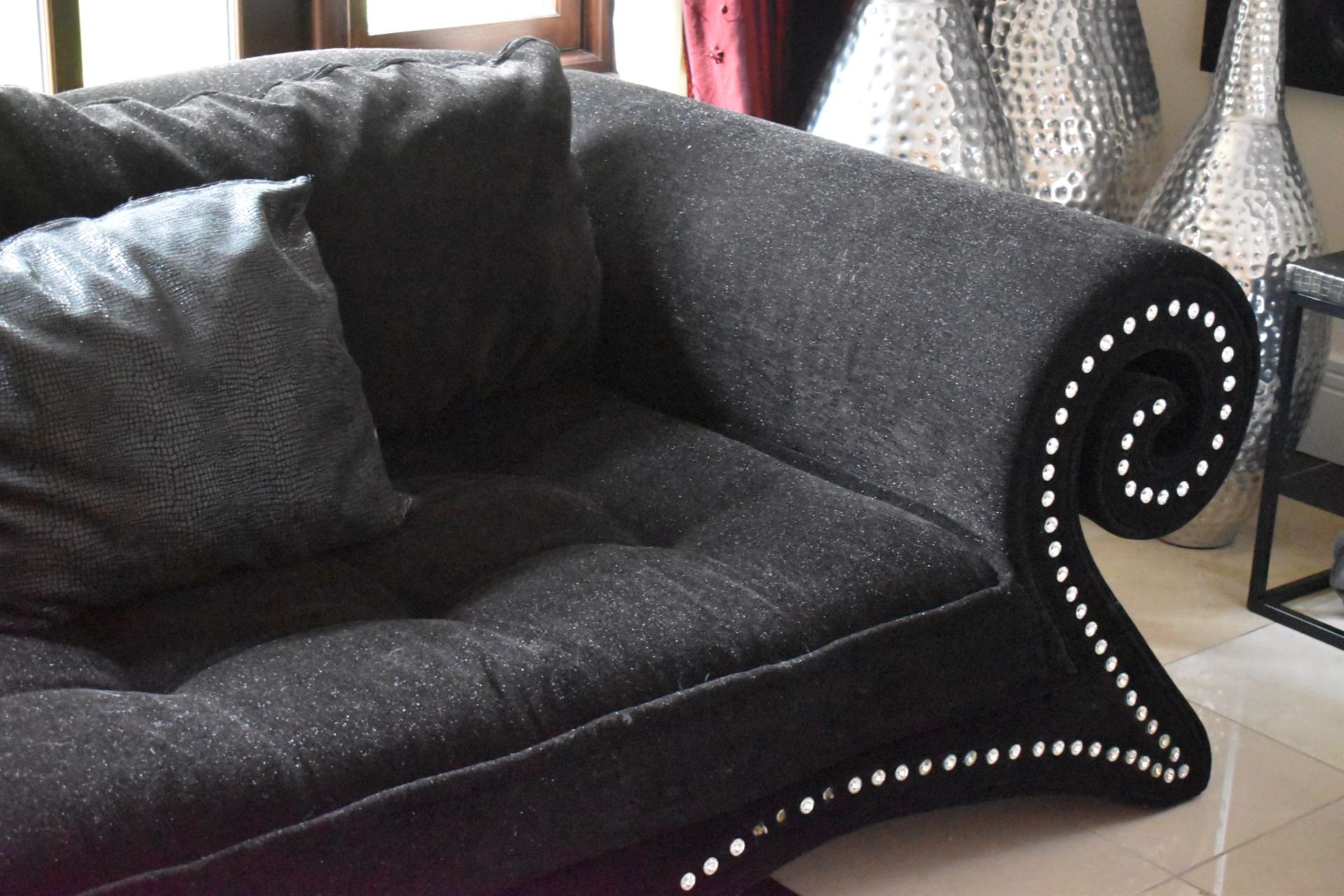 1 x Bretz Mammut Sofa Upholstered in Speckled Black Fabric - Features Large Scroll Arms, Faux - Image 8 of 12