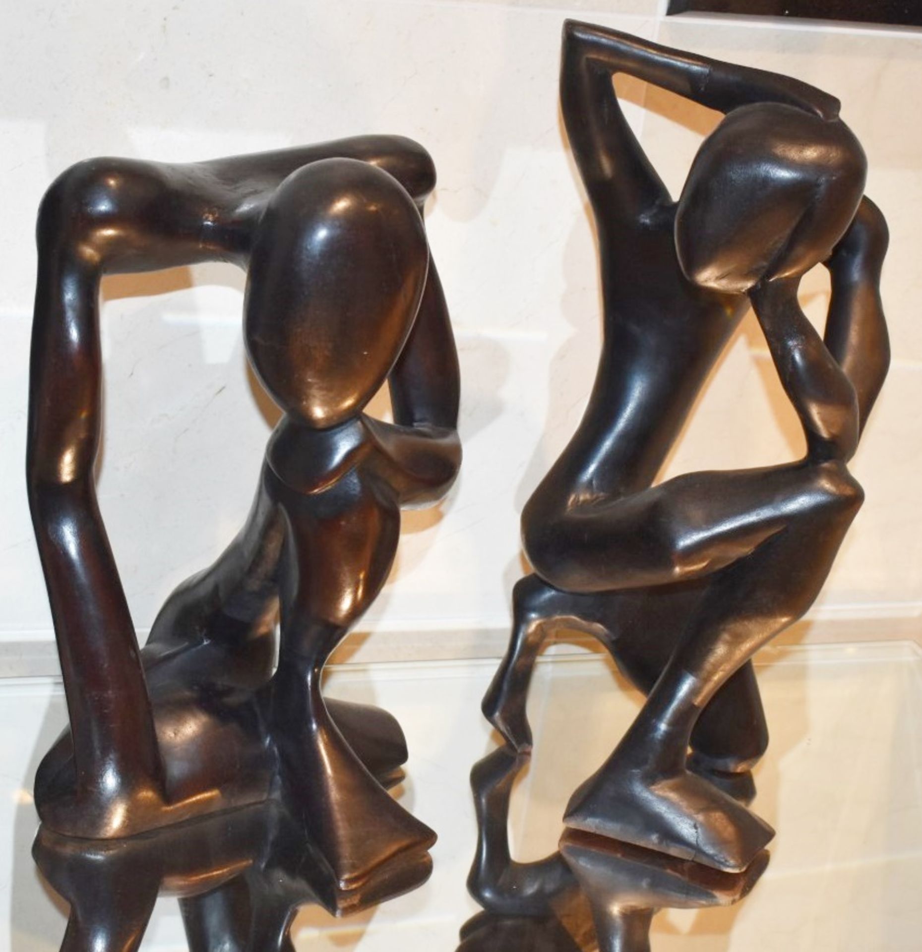2 x Hand Carved Wooden Thinker Statues - Approx Size: H39 x W26 xD18 cms - CL546 - Location: Hale,