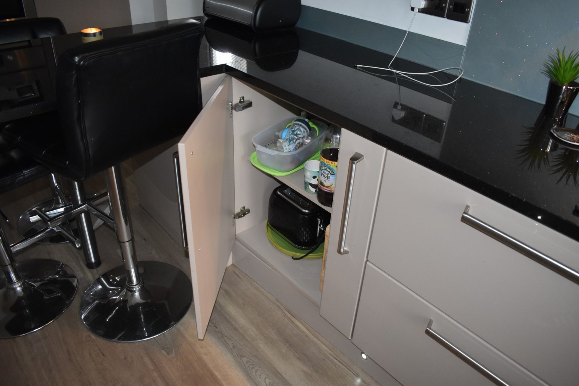 1 x Contemporary Mocha Fitted Kitchen Featuring Galaxy Granite Worktops, Breakfast Bar With Stools - Image 42 of 77