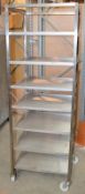 1 x Stainless Steel Commercial Kitchen 7-Teir Trolley On Castors - Dimensions: H185 x W54 x D64cm -