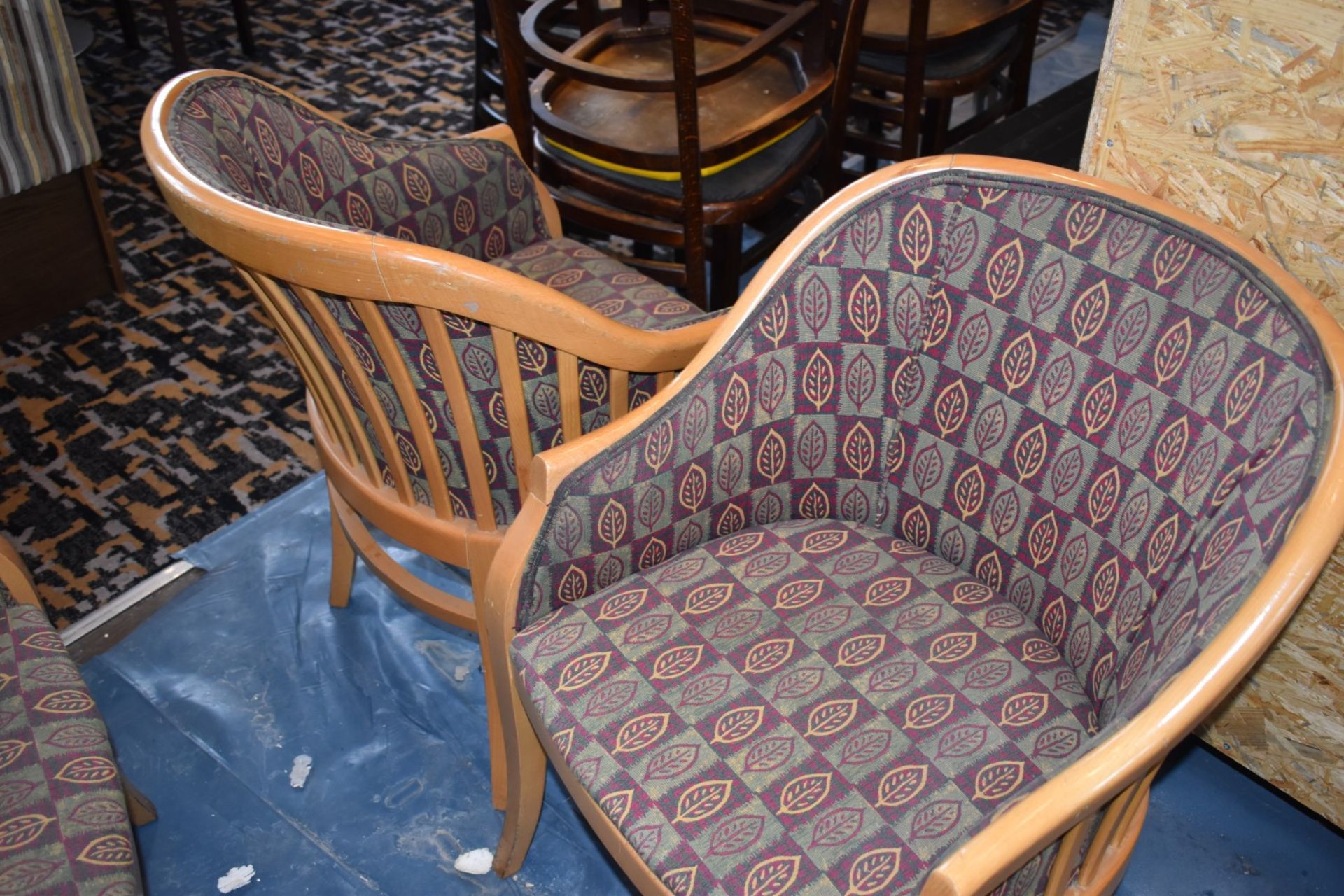 8 x Light Wooden Dining Tub Chairs With Leaf Design Upholstery - Ideal For Conservatories, Clubs, - Image 5 of 5