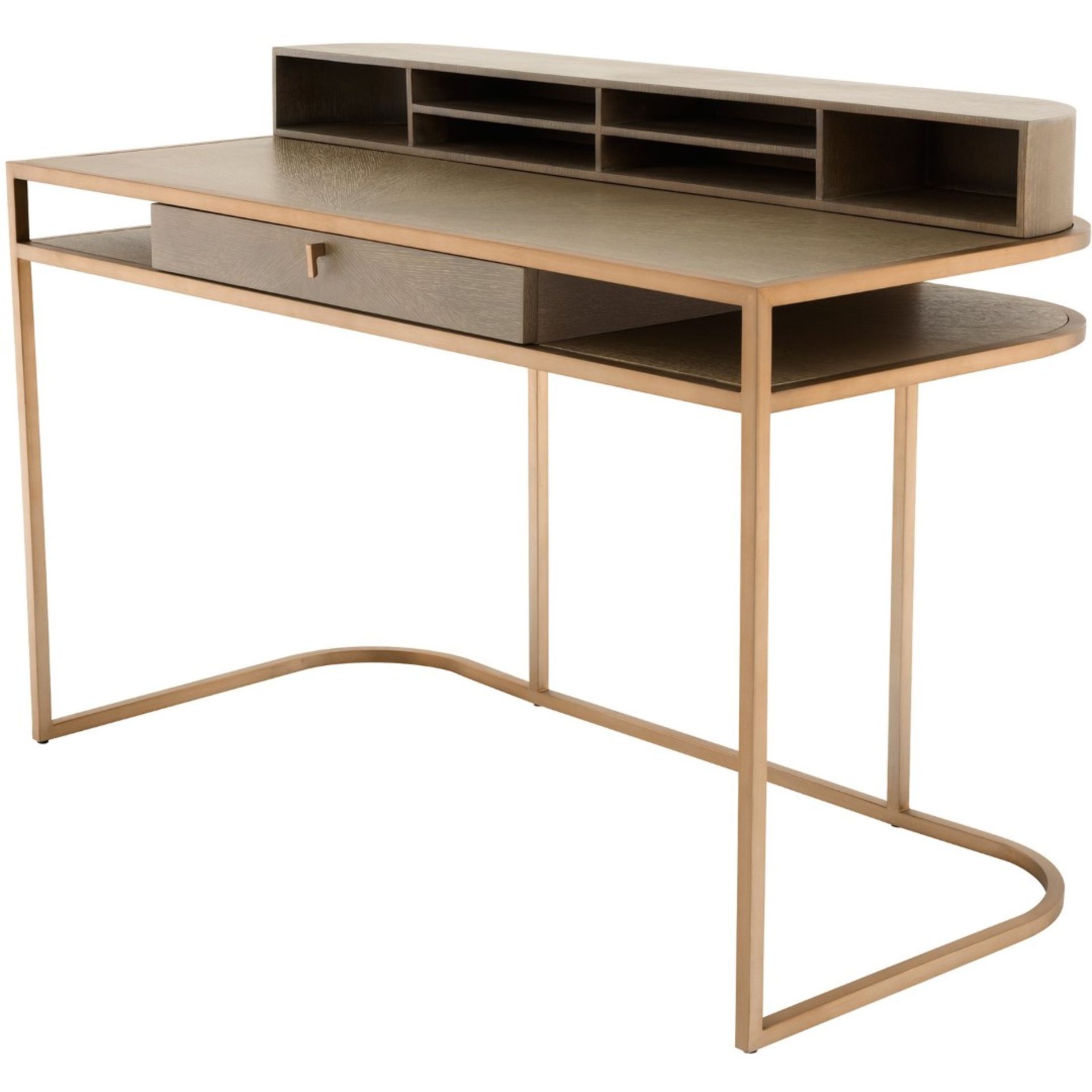 1 x EICHHOLTZ 'Highland' Designer Desk With Washed Oak And Brushed Brass Finishes - Ex-Display - - Image 2 of 12