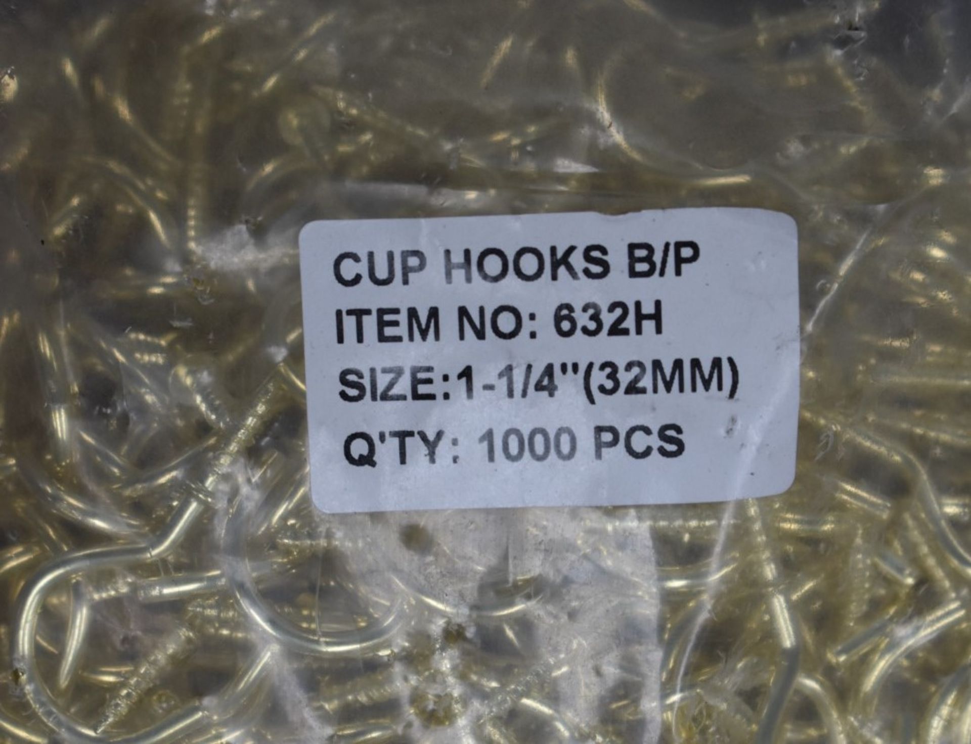 1,000 x Brass Plated Cup Screw Hooks - Product Code 632H - Size 1-1/4" 32mm - Supplied in 1 Bag of - Image 2 of 4
