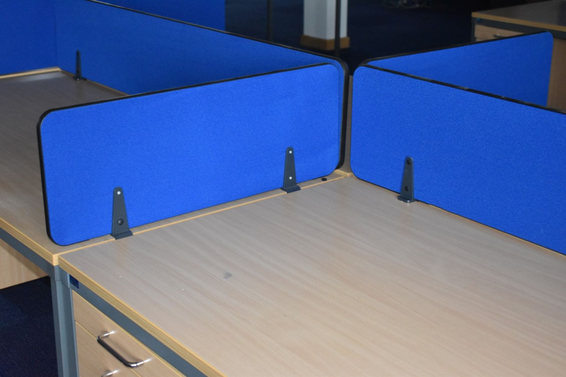 7 x Beech Office Desks With Integrated Drawer Pedestals and Privacy Partitions - Size of Each Desk - Image 8 of 10