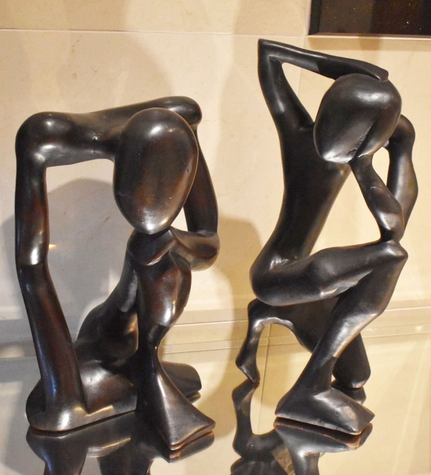 2 x Hand Carved Wooden Thinker Statues - Approx Size: H39 x W26 xD18 cms - CL546 - Location: Hale, - Image 2 of 7