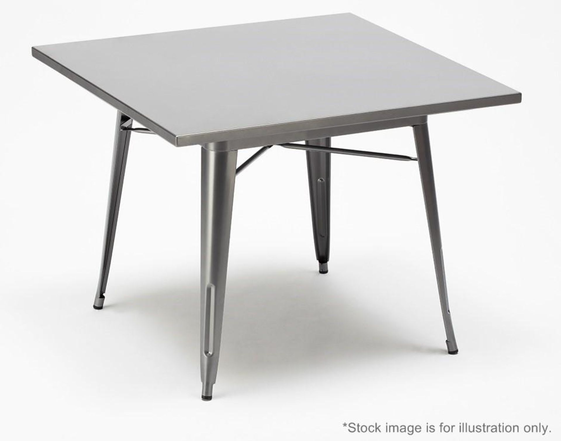 1 x Xavier Pauchard / Tolix Inspired Industrial Outdoor Table In Silver Grey - Dimensions: 80 x 80 x