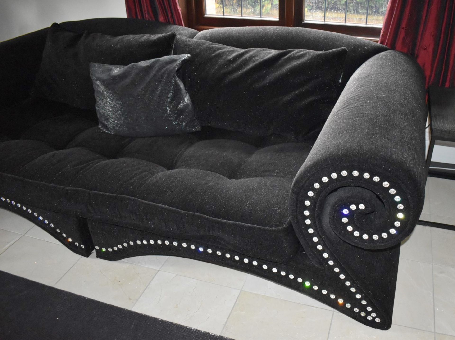 1 x Bretz Mammut Sofa Upholstered in Speckled Black Fabric - Features Large Scroll Arms, Faux - Image 5 of 13