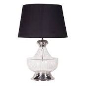 1 x Large Glass Table Lamp With Chrome Detail, Inline On/Off Switch and Black Shade - RRP £289 -