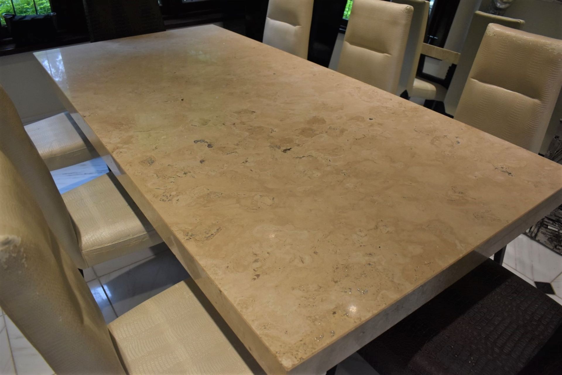 1 x Designer Dining Table by Stone Italia - Gorgeous Tivoli Silver Travertine Stone Table Top With - Image 10 of 10