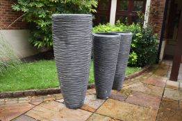 3 x Outdoor Metal Garden Planters With a Striking Ribbed Design - CL546 - Location: Hale, Cheshire.