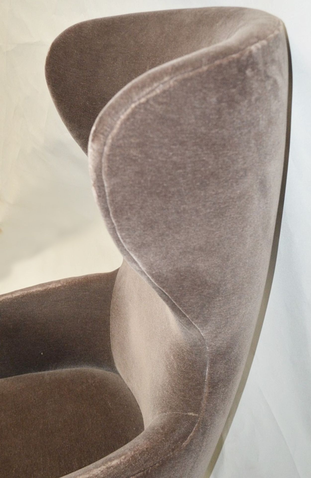 1 x TOM DIXON Designer Handcrafted Wing-Back Chair In A Light Brown Velvet With Black Solid Oak Legs - Image 3 of 9