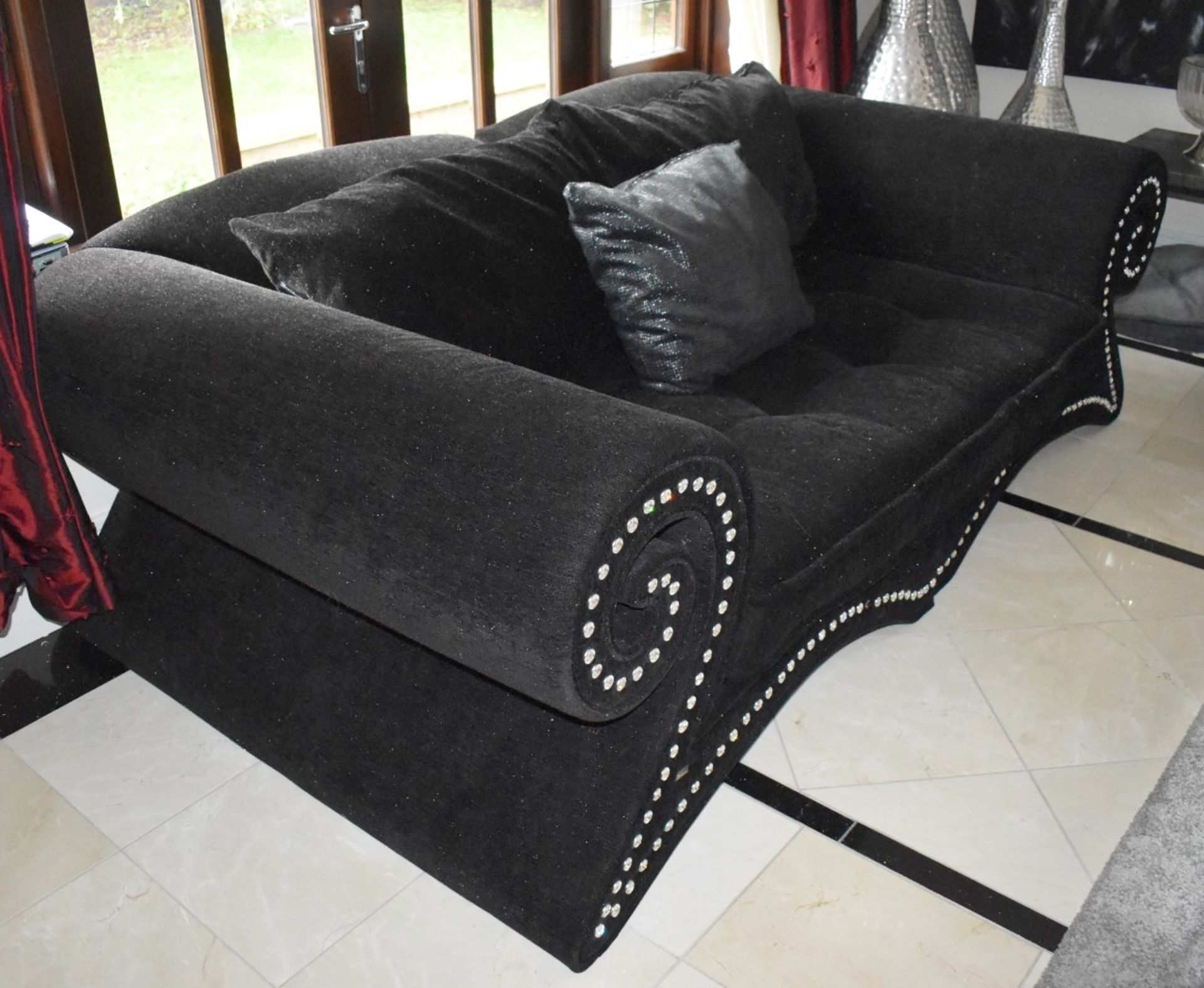 1 x Bretz Mammut Sofa Upholstered in Speckled Black Fabric - Features Large Scroll Arms, Faux - Image 2 of 12