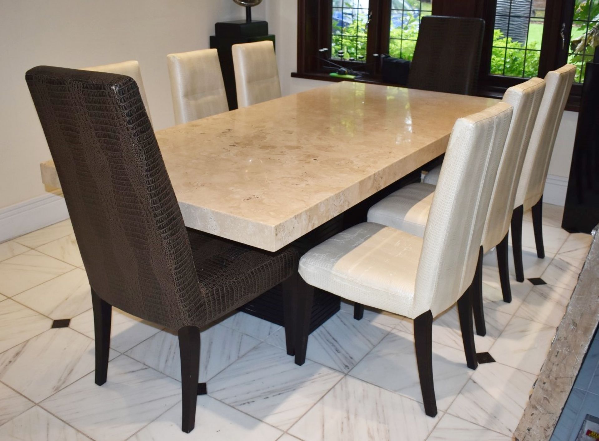 1 x Designer Dining Table by Stone Italia - Gorgeous Tivoli Silver Travertine Stone Table Top With - Image 9 of 10