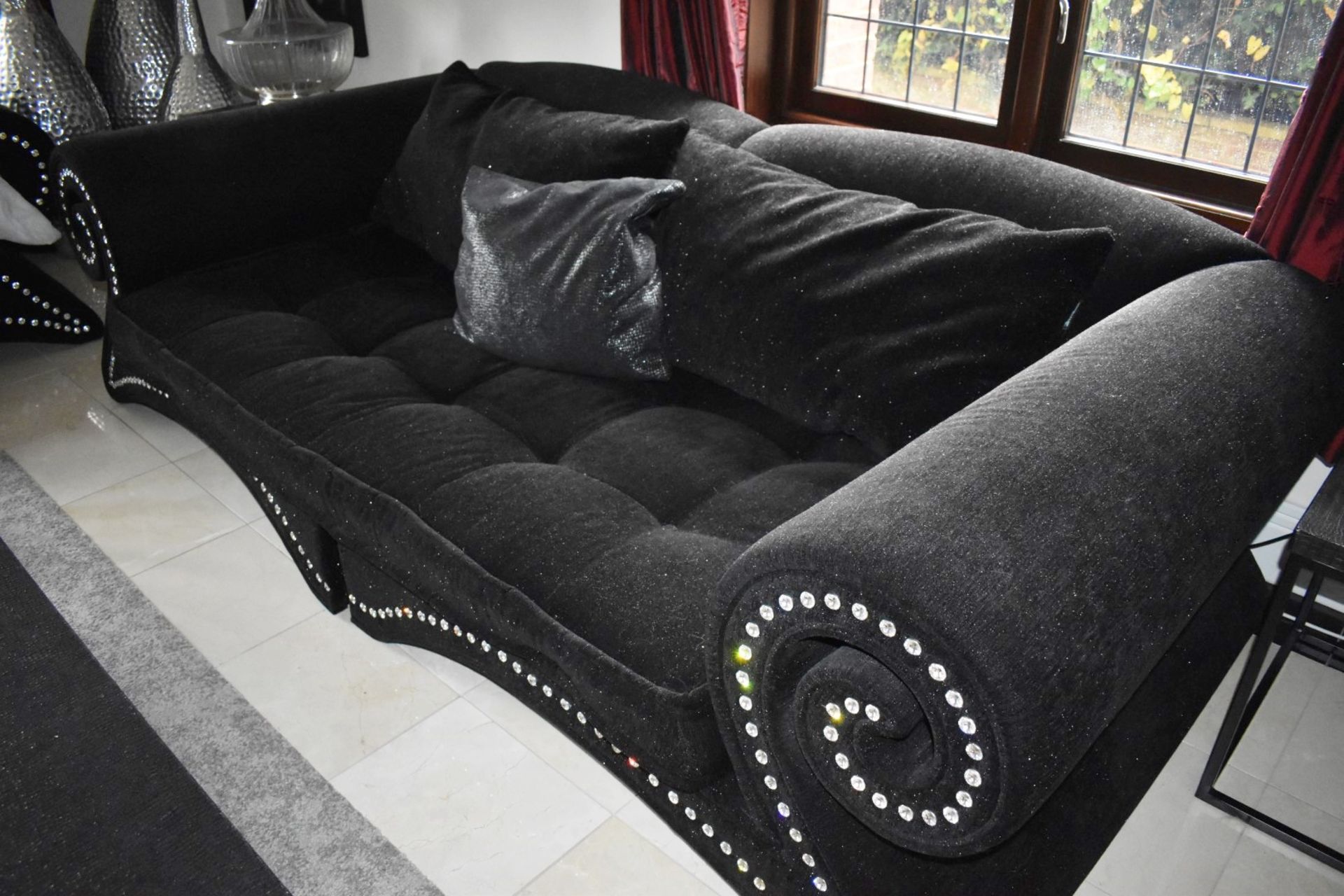 1 x Bretz Mammut Sofa Upholstered in Speckled Black Fabric - Features Large Scroll Arms, Faux - Image 6 of 13