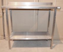 1 x Stainless Steel Commercial Kitchen Prep Table With Splash Back - Dimensions: W105 x D51 x H95cm