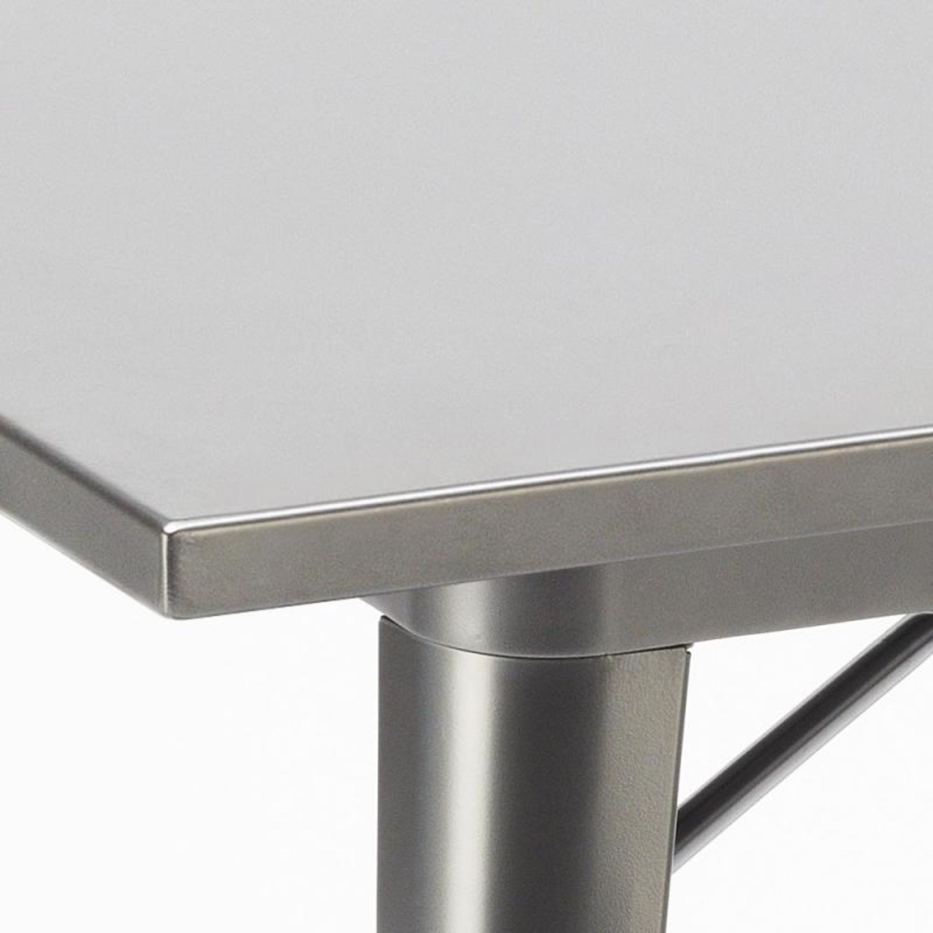1 x Xavier Pauchard / Tolix Inspired Industrial Outdoor Table In Silver Grey - Dimensions: 80 x 80 x - Image 3 of 3