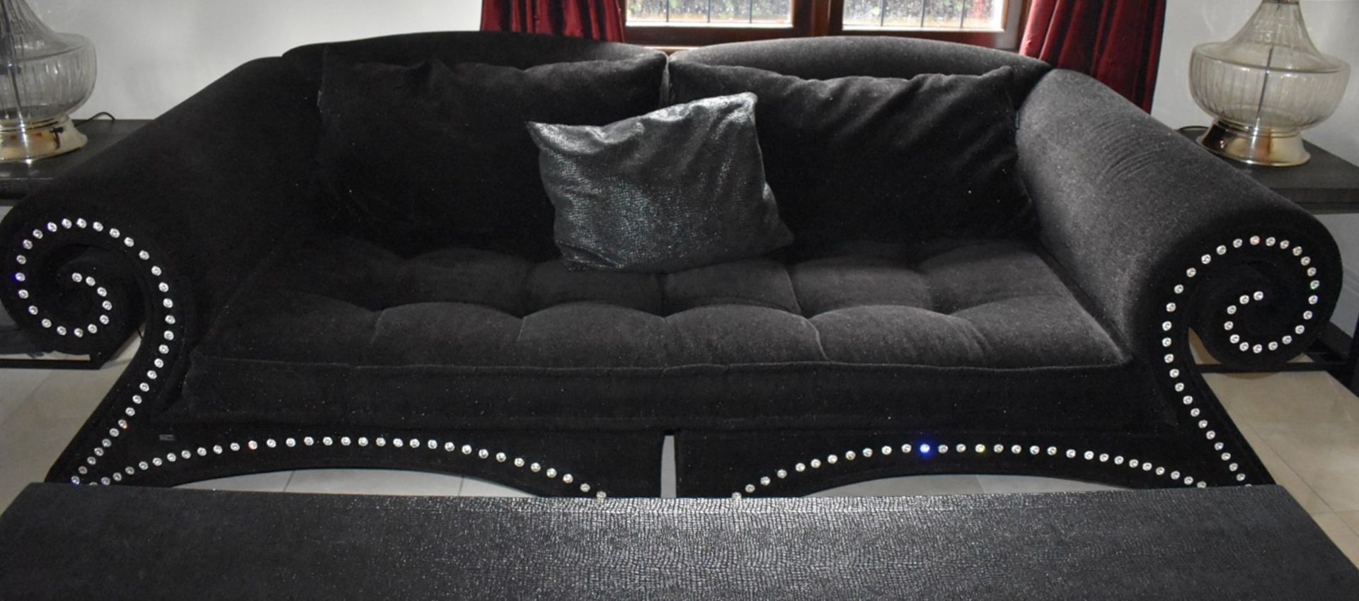 1 x Bretz Mammut Sofa Upholstered in Speckled Black Fabric - Features Large Scroll Arms, Faux - Image 4 of 13