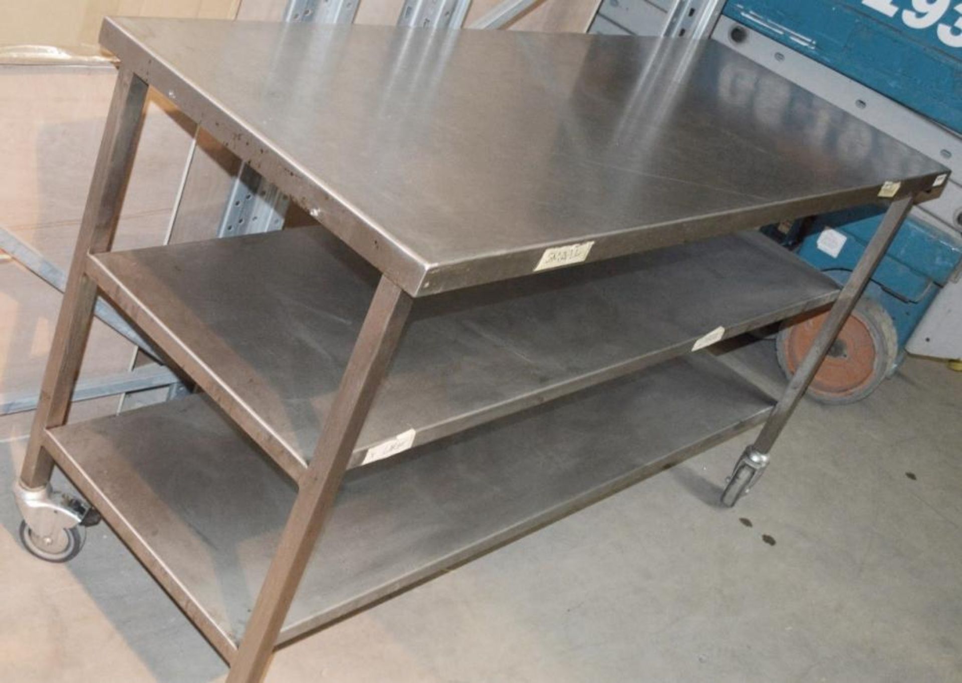 1 x Stainless Steel Commercial Kitchen Prep Table With Undershelves On Castors - Dimensions: W160 x - Image 2 of 3