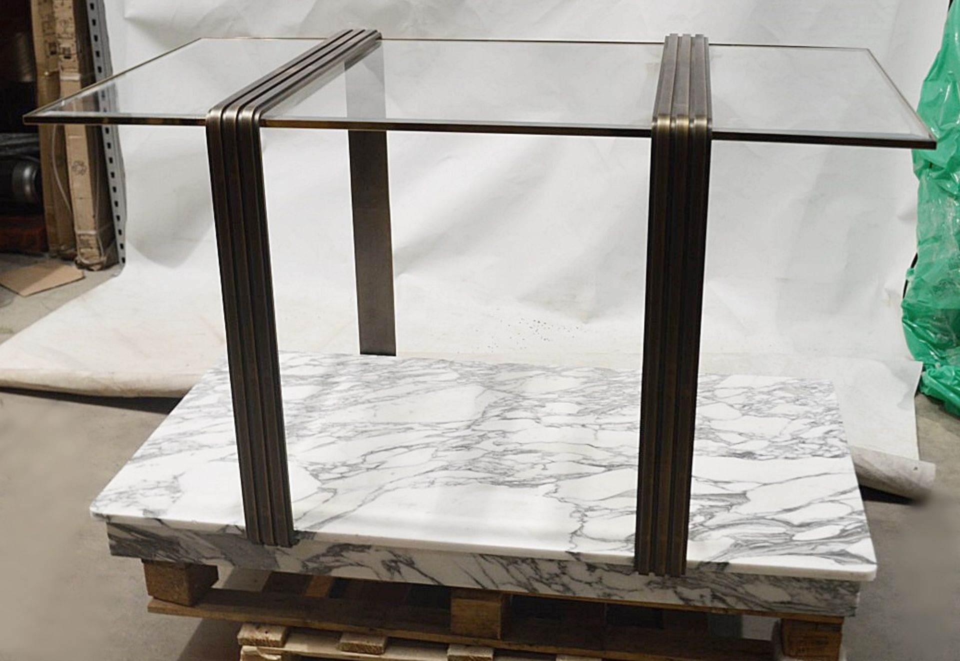 1 x Art Deco-Style Glass Topped Retail Shop Display Table With A Bronzed Frame And Marble Base - - Image 2 of 6