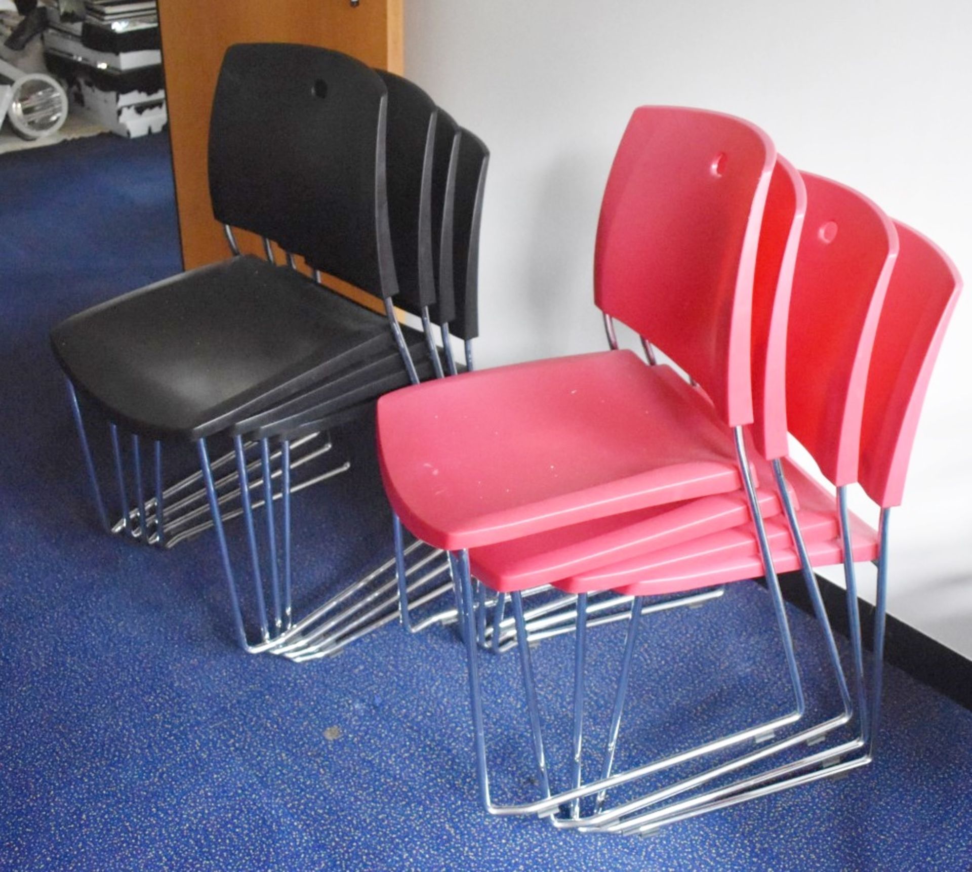 3 x Round Canteen Staff Room Tables in Beech With 8 x Plastic Chairs in Black and Red and 2 x Office - Image 3 of 5
