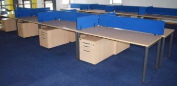 8 x Beech Office Desks With Drawer Pedestals and Privacy Partitions - H72 x W160 x D80 cms - Ref