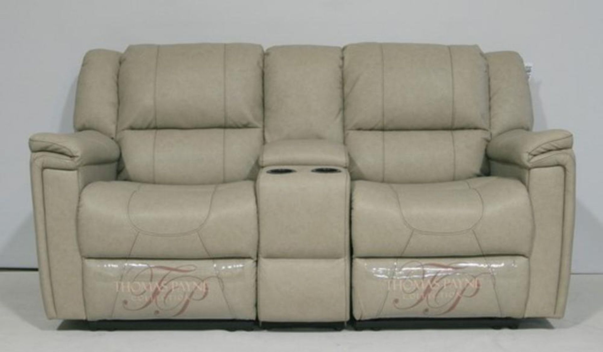 1 x Thomas Payne Reclining Wallhugger Theater Seating Love Seat Couch With Center Console and Grambl