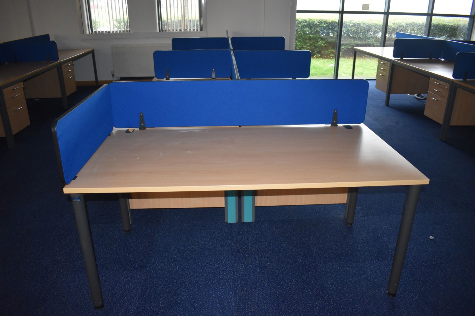 7 x Beech Office Desks With Integrated Drawer Pedestals and Privacy Partitions - Size of Each Desk - Image 10 of 10