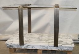 1 x Art Deco-Style Glass Topped Retail Shop Display Table With A Bronzed Frame And Marble Base -