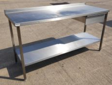 1 x Stainless Steel Commercial Kitchen Prep Bench With Drawer, Undershelf and Upstand - Dimensions: