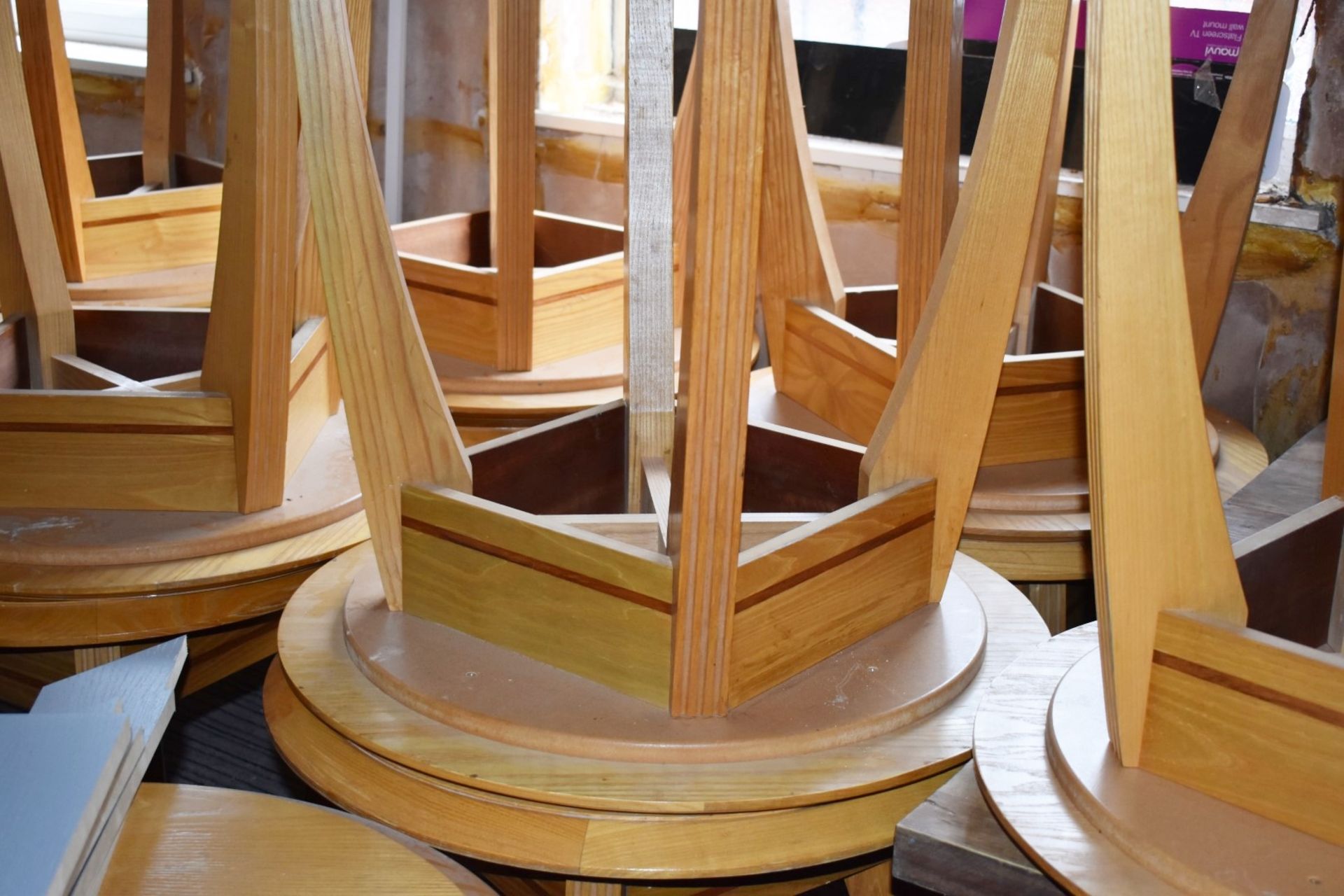 6 x Light Wooden Pub / Bistro Tables by Pedley Furniture - Small Compact Round Size - Ideal For - Image 2 of 6