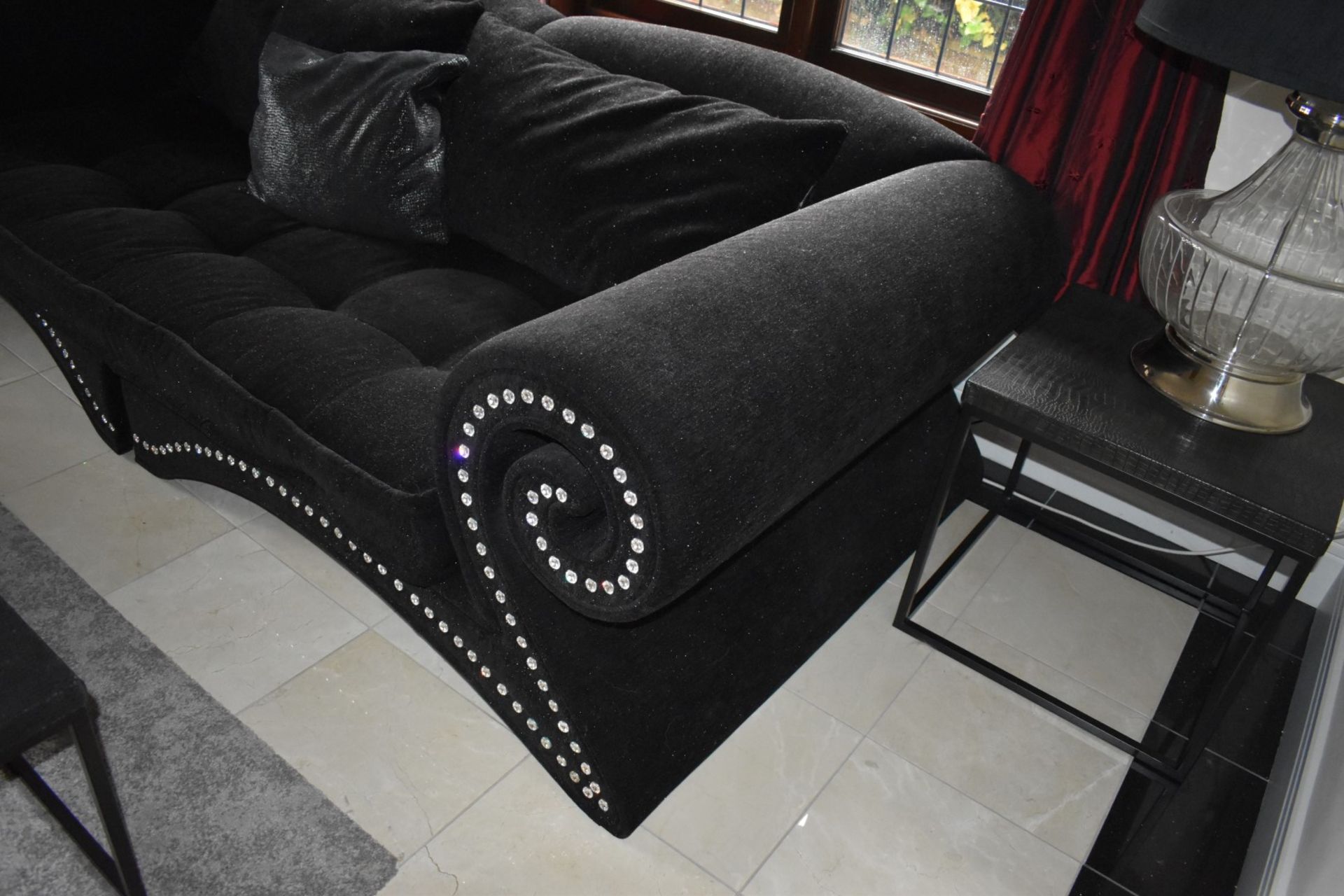 1 x Bretz Mammut Sofa Upholstered in Speckled Black Fabric - Features Large Scroll Arms, Faux - Image 7 of 13