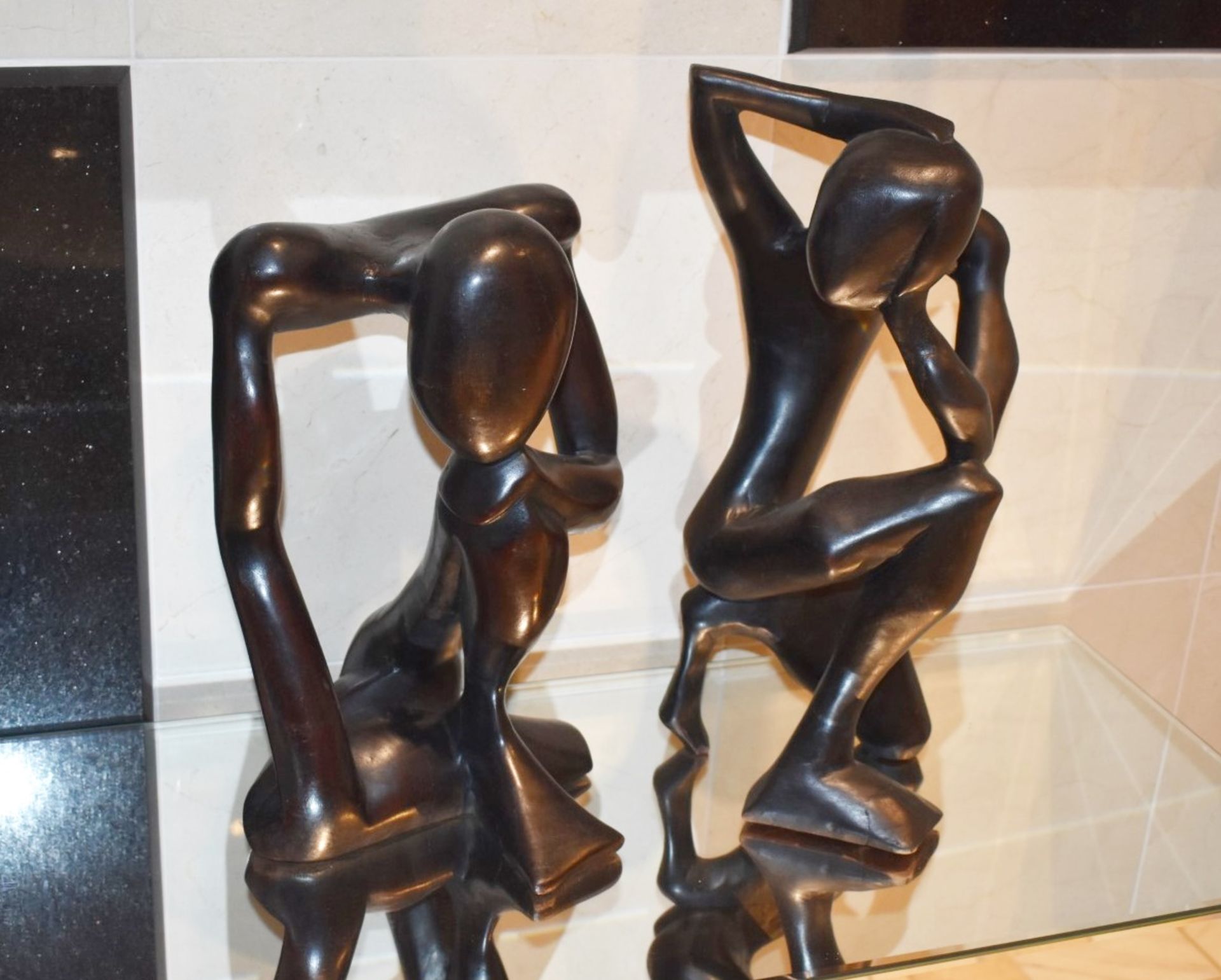 2 x Hand Carved Wooden Thinker Statues - Approx Size: H39 x W26 xD18 cms - CL546 - Location: Hale, - Image 3 of 7