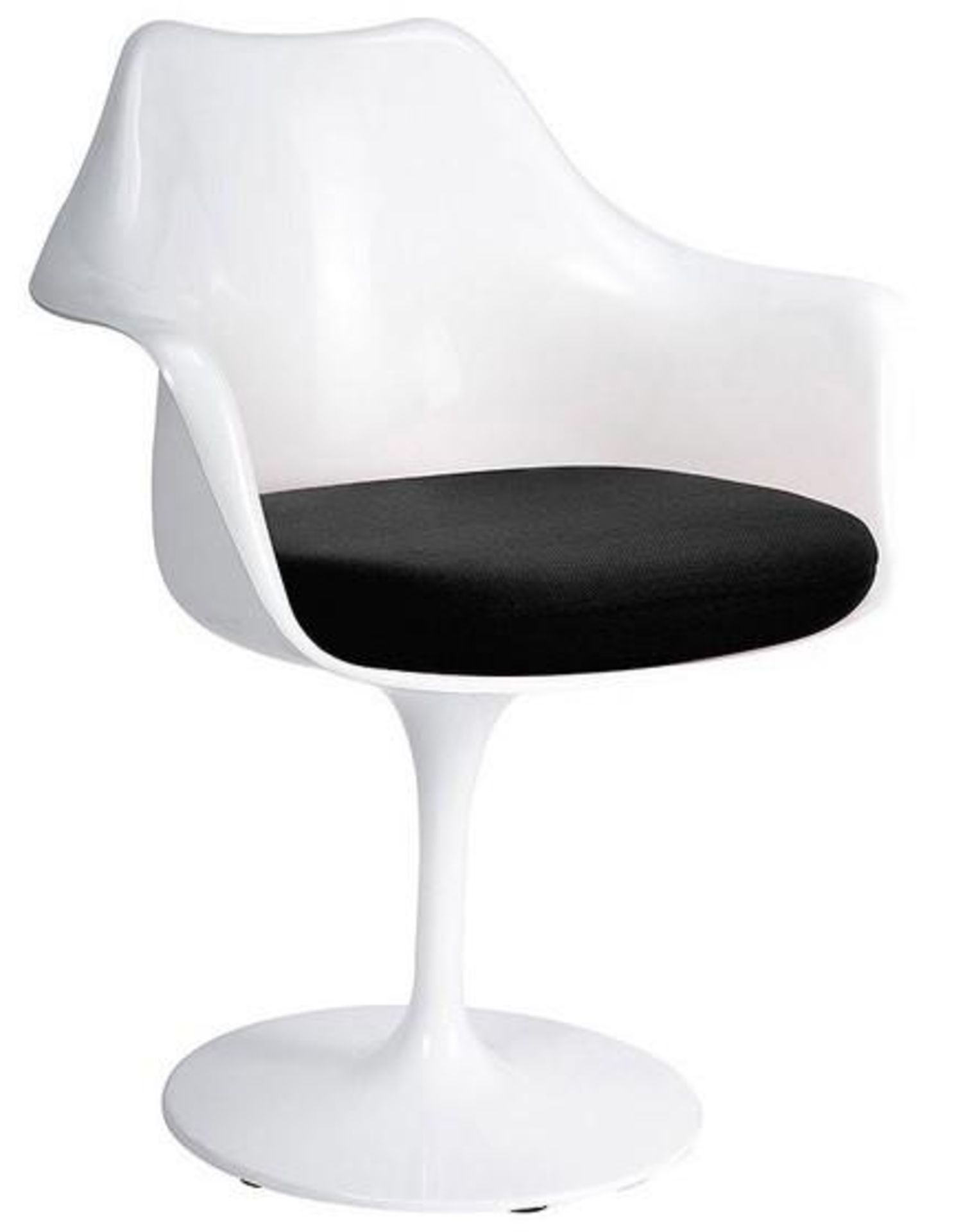 1 x Eero Saarinen Inspired Tulip Armchair In White With A Black Fabri Cushion - Brand New Boxed Stoc