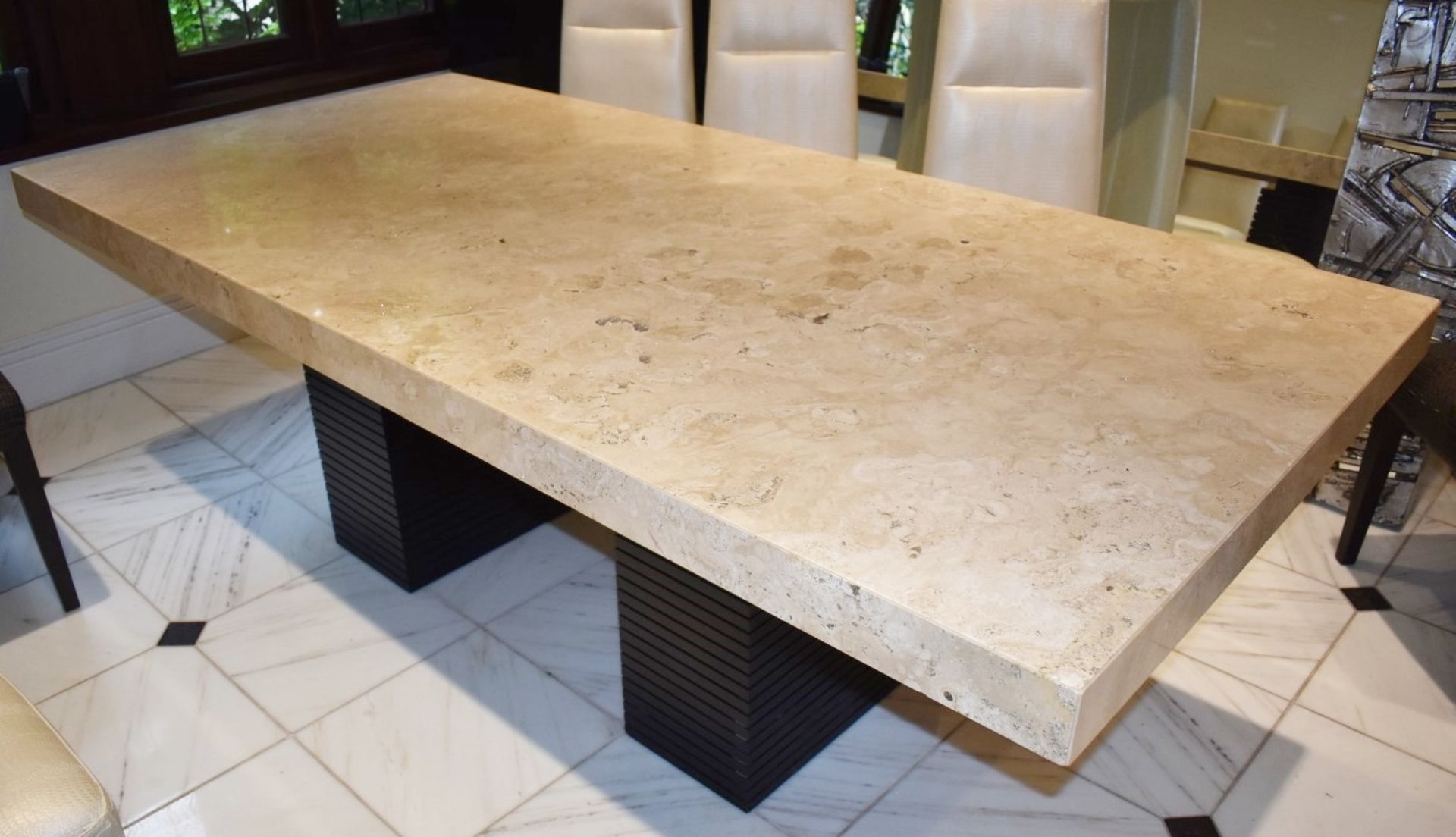 1 x Designer Dining Table by Stone Italia - Gorgeous Tivoli Silver Travertine Stone Table Top With