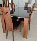 1 x Contemporary Dining Table Set With a Walnut Finish and Black Granite Stone Top - Includes 8