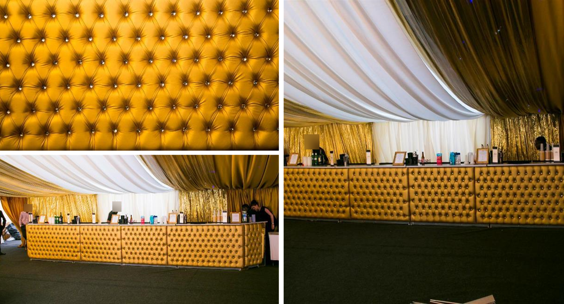 6-Metres of Gold Chesterfield-Style Button-back Commercial Bar Panels With Diamond Buttons
