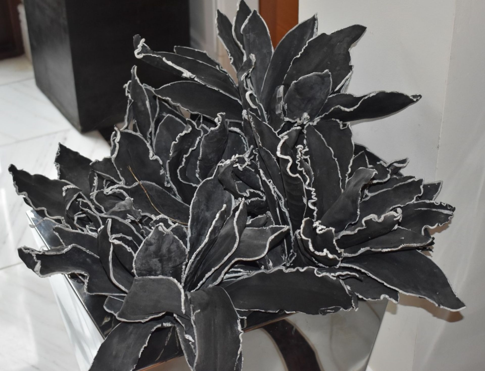 Pair of Decoration Chome Planters With Artificial Black Leaf Plants - Ideal For The Contemporary - Image 3 of 7